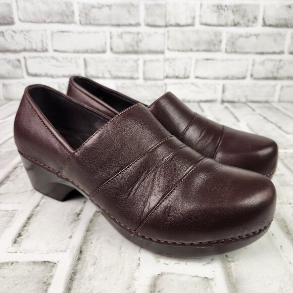 Dansko Tenley Womens Sz 10.5/11 EU 41 Dark Brown Leather Slip-On Clog Wedge Shoe - Picture 1 of 10